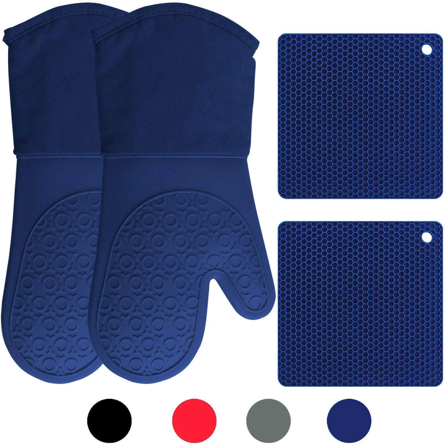 4pcs Heat Resistant Silicone Pinch Mitts Oven Mitt Pot Holder Glove Kitchen Grip, Men's, Size: One size, Blue